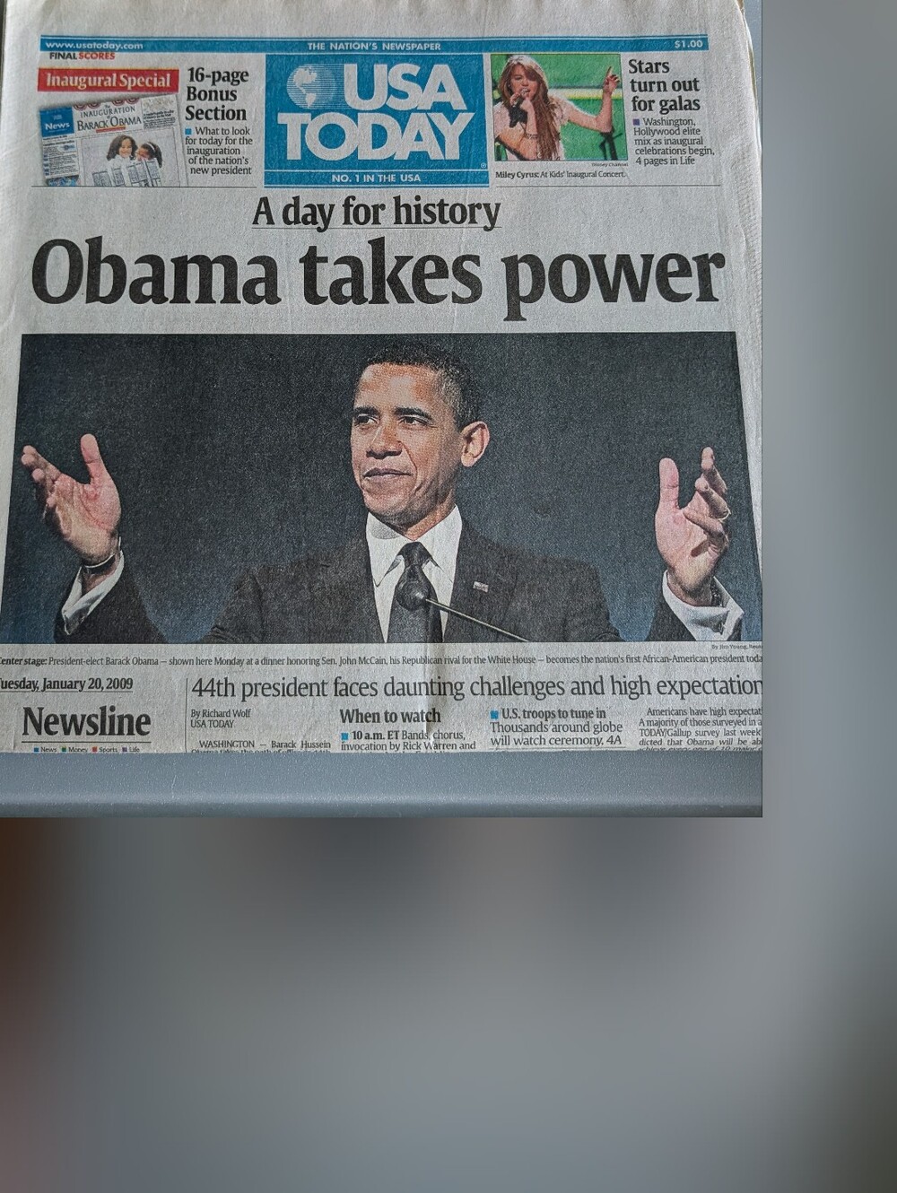 USA Today Newspaper Front Page "Obama takes power" January 20, 2009